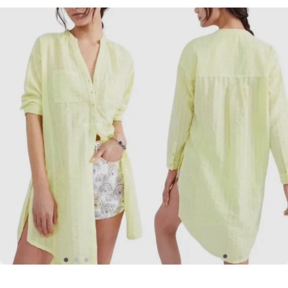 Anthropologie Tops - Anthropologie Pilcro Seersucker Tunic Button Down Women's Large Yellow Cover Up